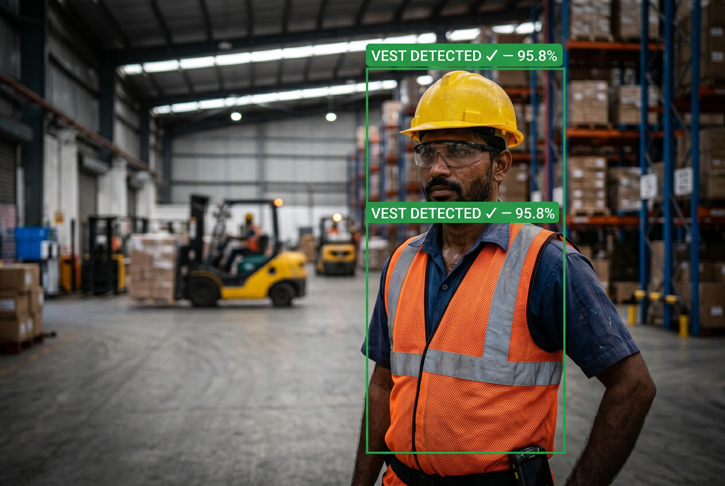 AI detecting high-visibility safety vest on a worker